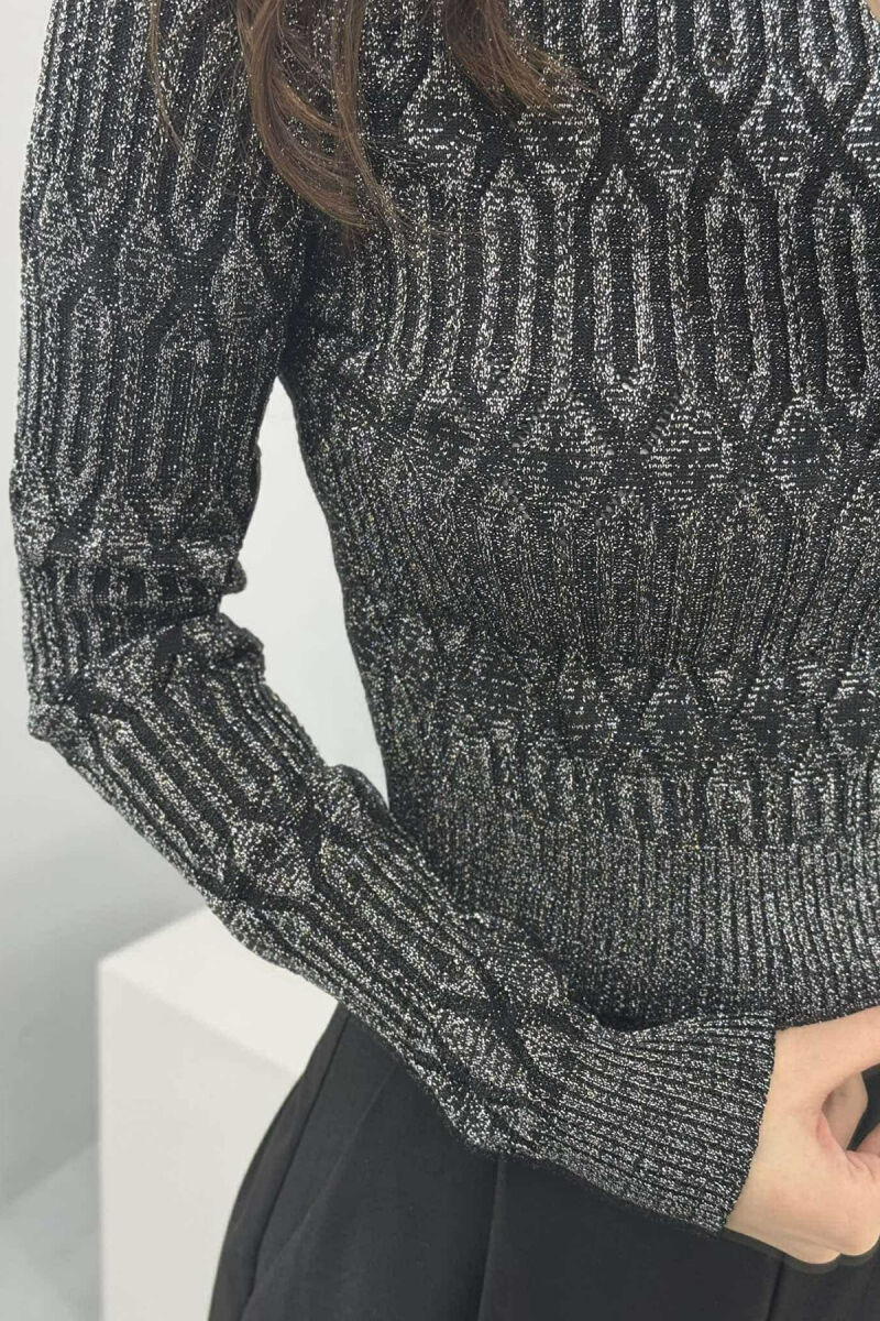 ONE COLOR SHINY SEMI NECK WOMEN SWEATER SILVER/ARGJEND - 4