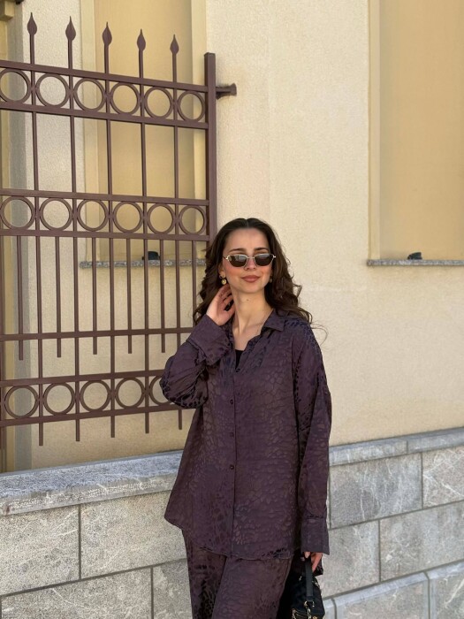 ONE COLOR SHINY SHIRT + TROUSERS WOMAN SET BROWN/KAFE - 3