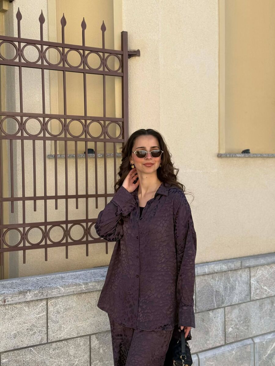 ONE COLOR SHINY SHIRT + TROUSERS WOMAN SET BROWN/KAFE - 3