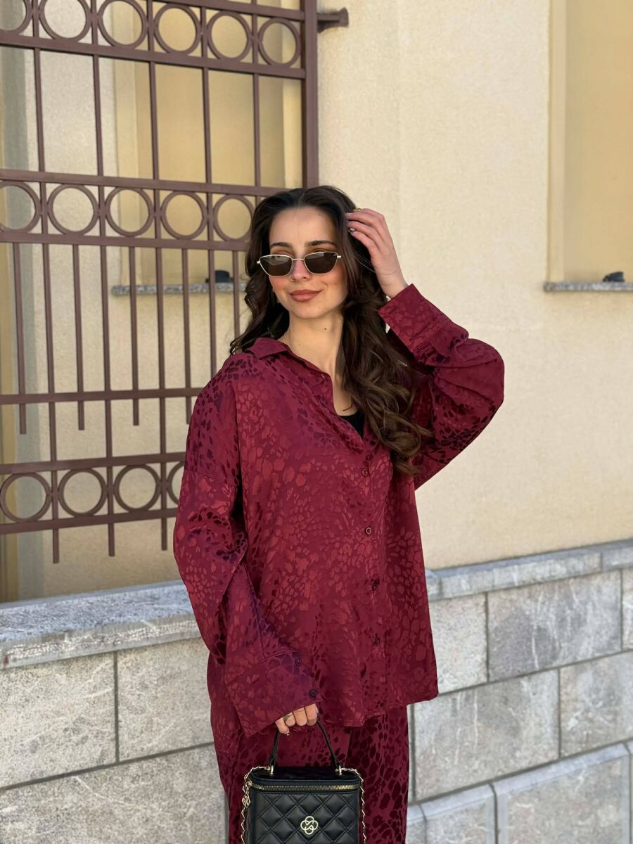 ONE COLOR SHINY SHIRT + TROUSERS WOMAN SET BURGUNDY/VISHNJE - 3
