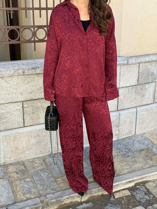 ONE COLOR SHINY SHIRT + TROUSERS WOMAN SET BURGUNDY/VISHNJE - 4