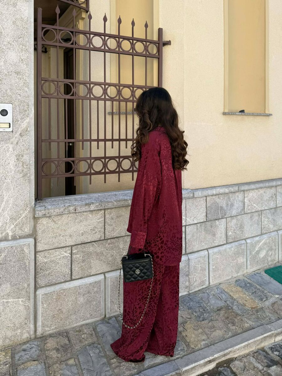 ONE COLOR SHINY SHIRT + TROUSERS WOMAN SET BURGUNDY/VISHNJE - 5