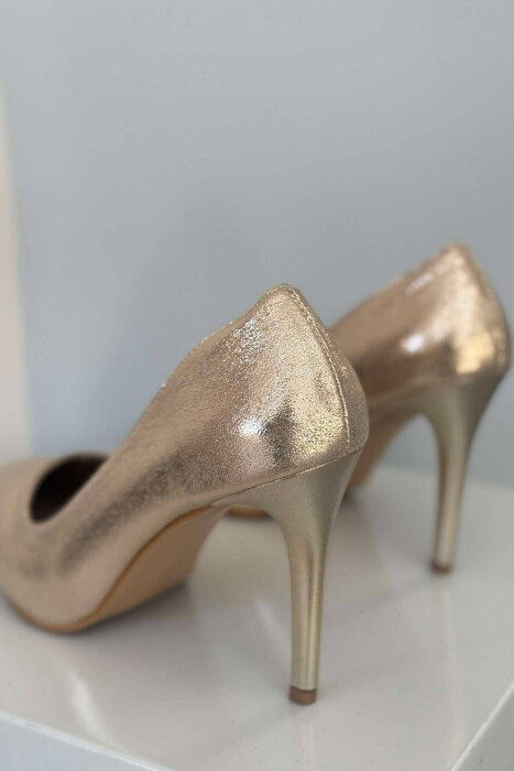 ONE COLOR SHINY WOMEN HEELS GOLDEN ROD/GOLD - 3