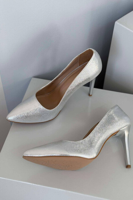 ONE COLOR SHINY WOMEN HEELS LIGHT GREY/GZ - 2