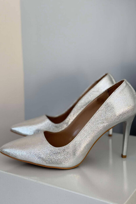 ONE COLOR SHINY WOMEN HEELS LIGHT GREY/GZ - 3