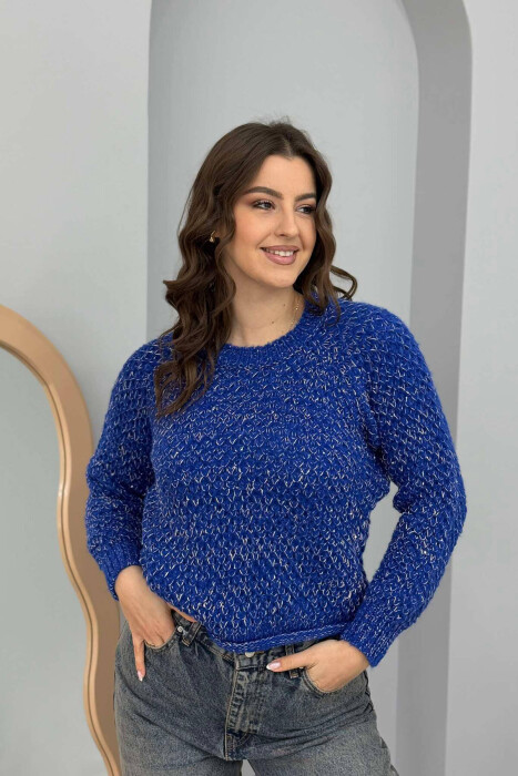 ONE COLOR SHINY WOMEN SWEATER BLUE/BLU 