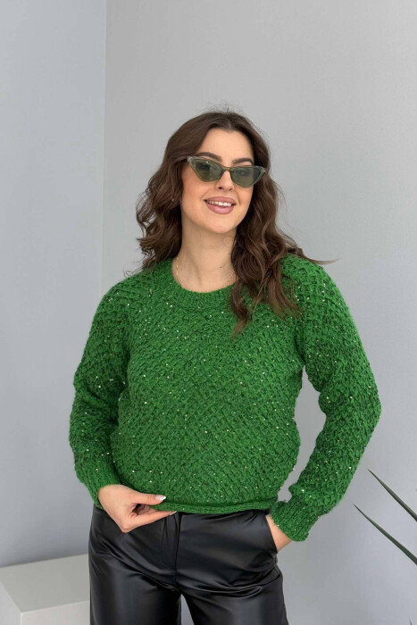 ONE COLOR SHINY WOMEN SWEATER GREEN/JESHILE 