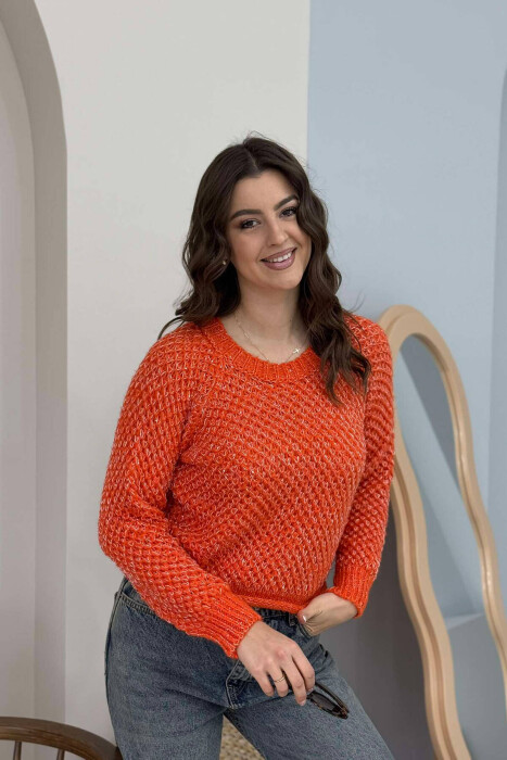 ONE COLOR SHINY WOMEN SWEATER ORANGE/PORTOKALLI 