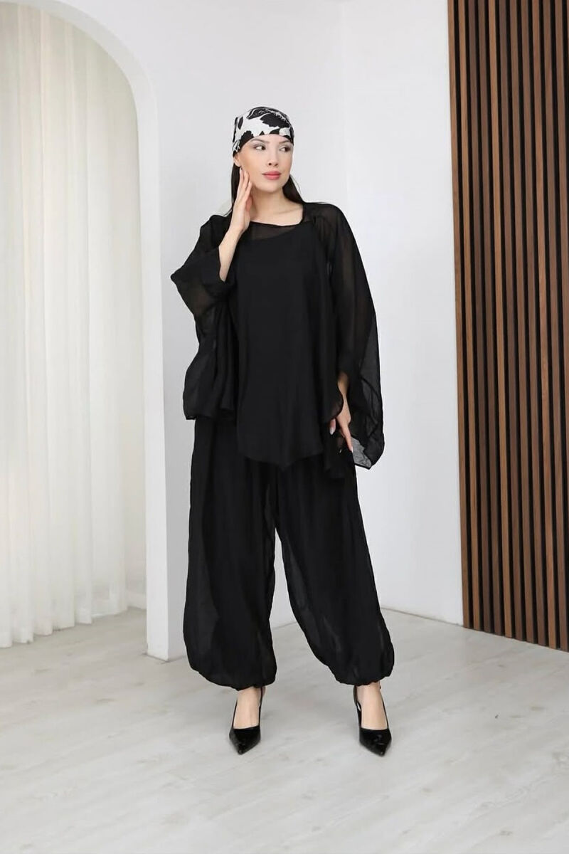 ONE COLOR SHIRT + BALLON TROUSERS WOMAN SET BLACK/ E ZEZE - 1