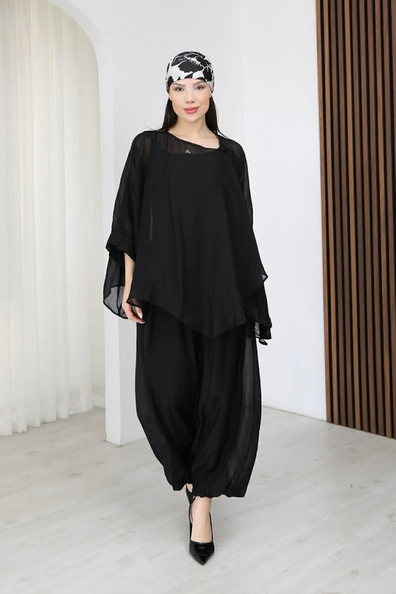 ONE COLOR SHIRT + BALLON TROUSERS WOMAN SET BLACK/ E ZEZE - 2