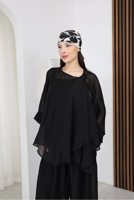 ONE COLOR SHIRT + BALLON TROUSERS WOMAN SET BLACK/ E ZEZE - 3