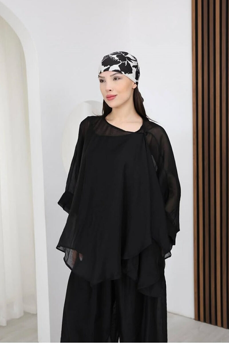 ONE COLOR SHIRT + BALLON TROUSERS WOMAN SET BLACK/ E ZEZE - 3