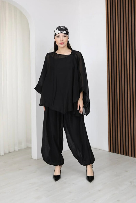 ONE COLOR SHIRT + BALLON TROUSERS WOMAN SET BLACK/ E ZEZE - 4