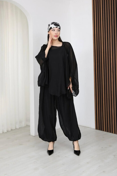 ONE COLOR SHIRT + BALLON TROUSERS WOMAN SET BLACK/ E ZEZE - 
