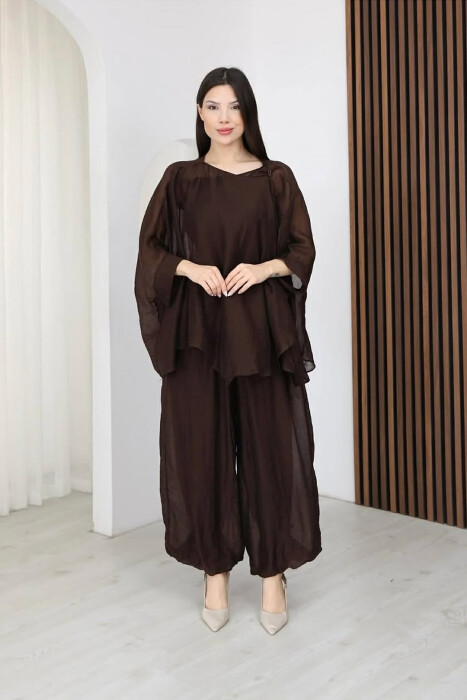 ONE COLOR SHIRT + BALLON TROUSERS WOMAN SET BROWN/KAFE - 