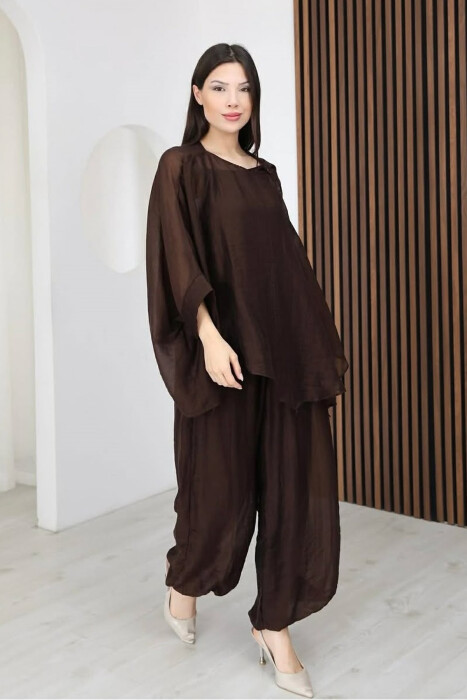 ONE COLOR SHIRT + BALLON TROUSERS WOMAN SET BROWN/KAFE - 2