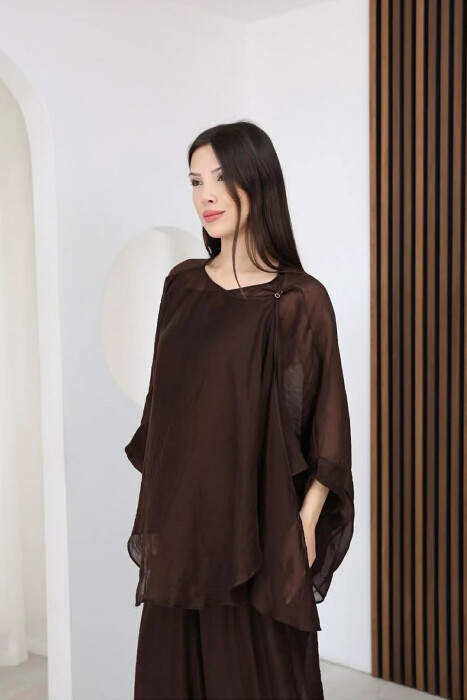 ONE COLOR SHIRT + BALLON TROUSERS WOMAN SET BROWN/KAFE - 3