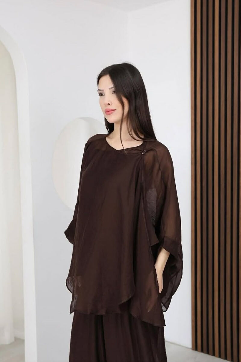 ONE COLOR SHIRT + BALLON TROUSERS WOMAN SET BROWN/KAFE - 3