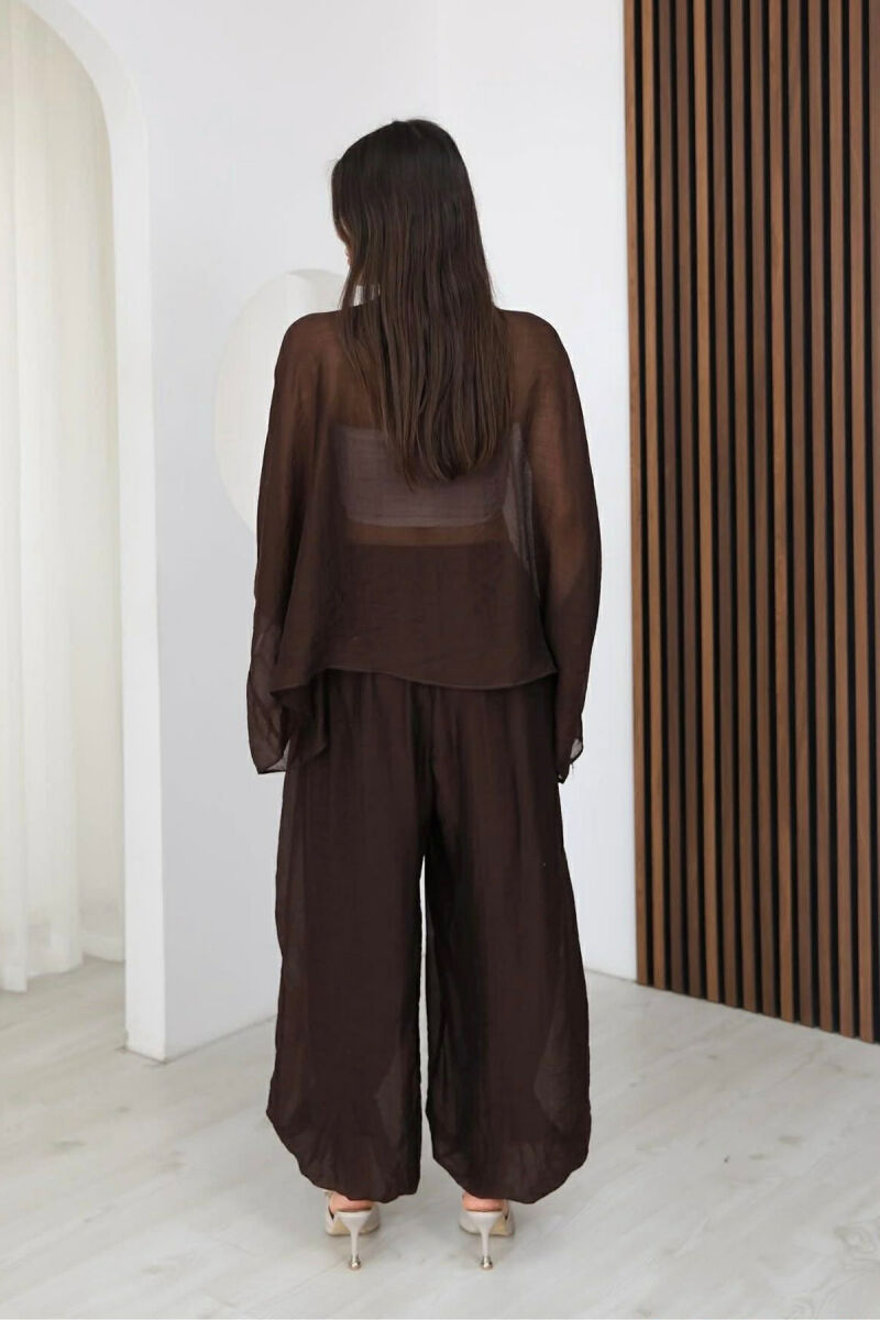 ONE COLOR SHIRT + BALLON TROUSERS WOMAN SET BROWN/KAFE - 4