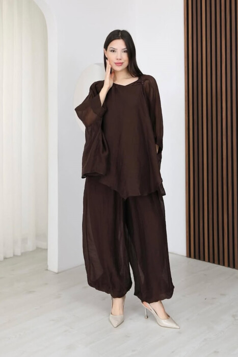 ONE COLOR SHIRT + BALLON TROUSERS WOMAN SET BROWN/KAFE - 5