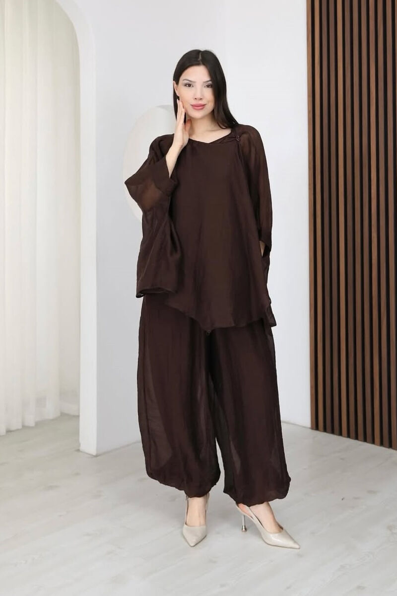 ONE COLOR SHIRT + BALLON TROUSERS WOMAN SET BROWN/KAFE - 5