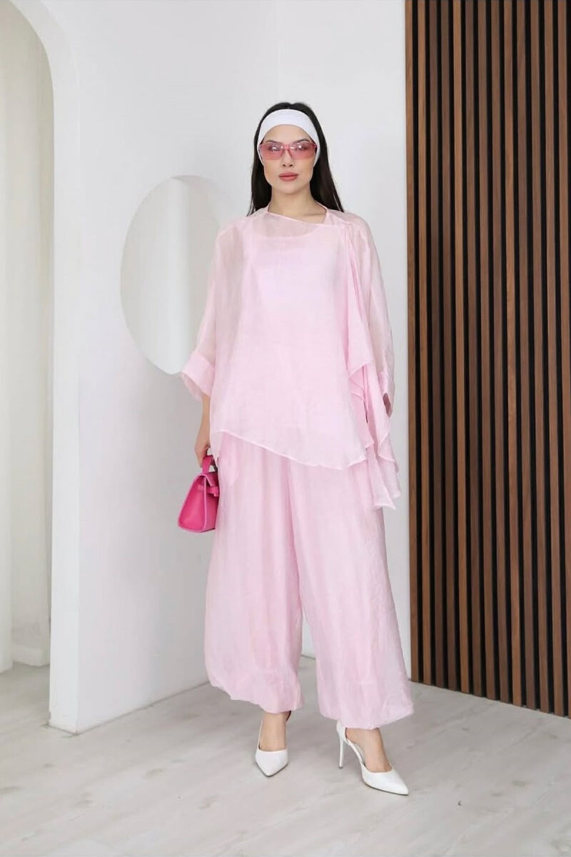 ONE COLOR SHIRT + BALLON TROUSERS WOMAN SET PINK/ROZE - 1
