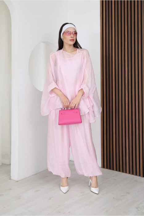 ONE COLOR SHIRT + BALLON TROUSERS WOMAN SET PINK/ROZE - 5
