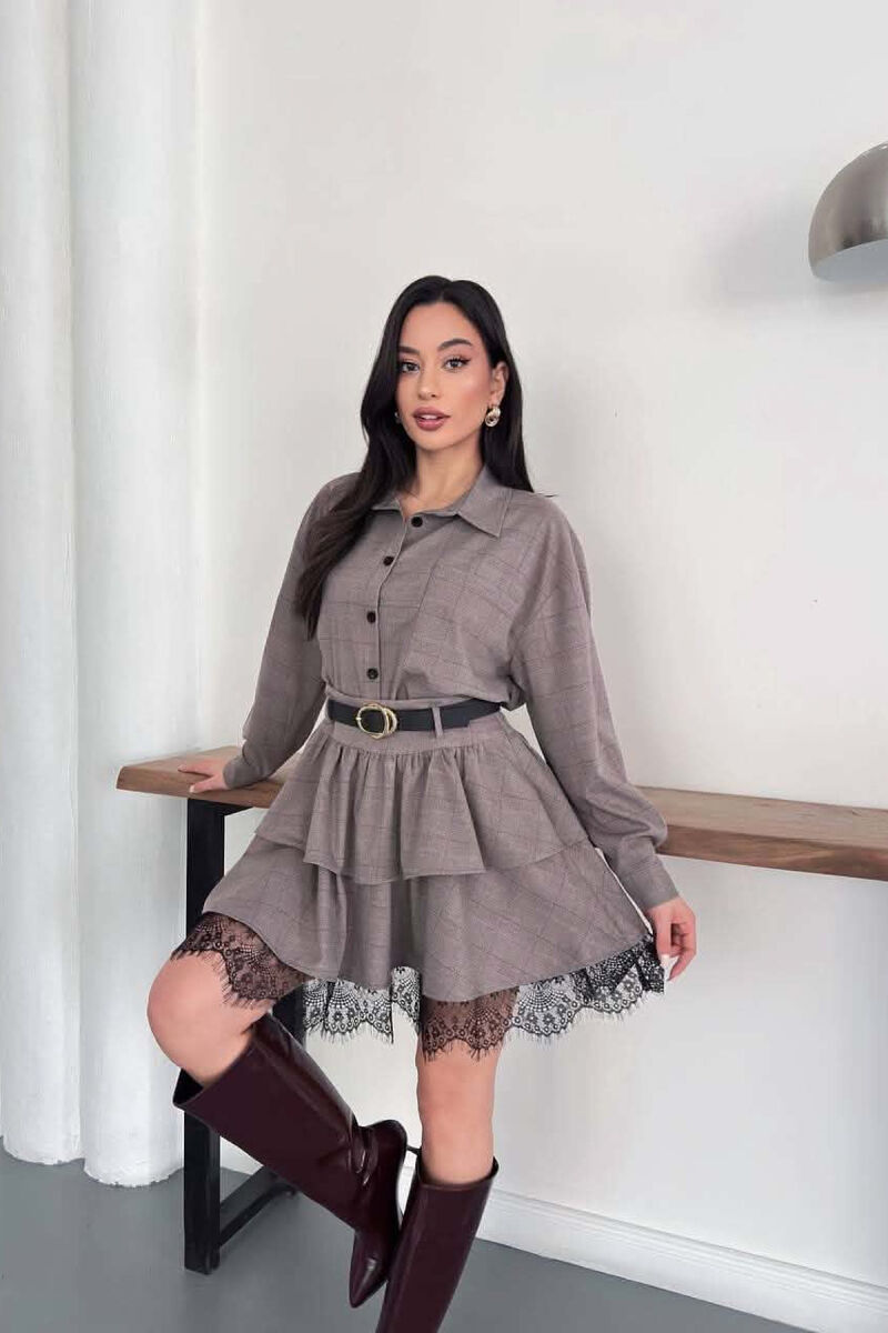 ONE COLOR SHIRT+ BELT DETAIL SKORTS WOMAN SET GREY/GRI - 2
