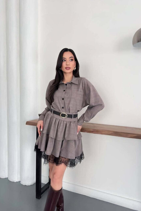 ONE COLOR SHIRT+ BELT DETAIL SKORTS WOMAN SET GREY/GRI - 4