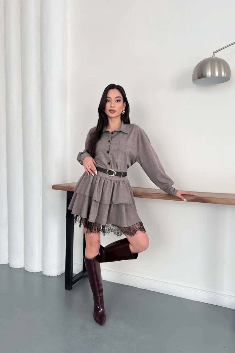 ONE COLOR SHIRT+ BELT DETAIL SKORTS WOMAN SET GREY/GRI - 5