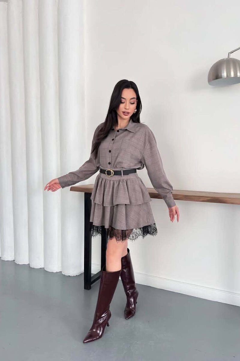ONE COLOR SHIRT+ BELT DETAIL SKORTS WOMAN SET GREY/GRI - 6