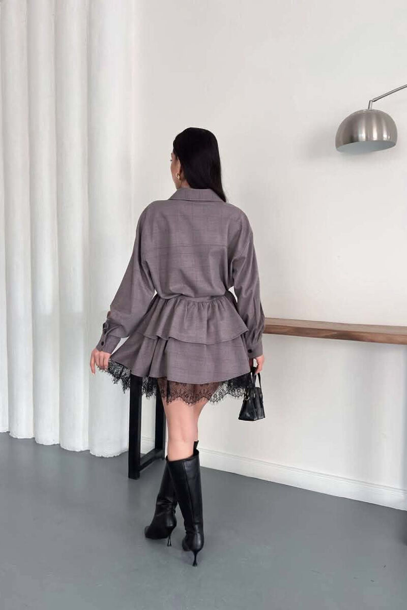ONE COLOR SHIRT+ BELT DETAIL SKORTS WOMAN SET LIGHT BROWN/KAZB - 7