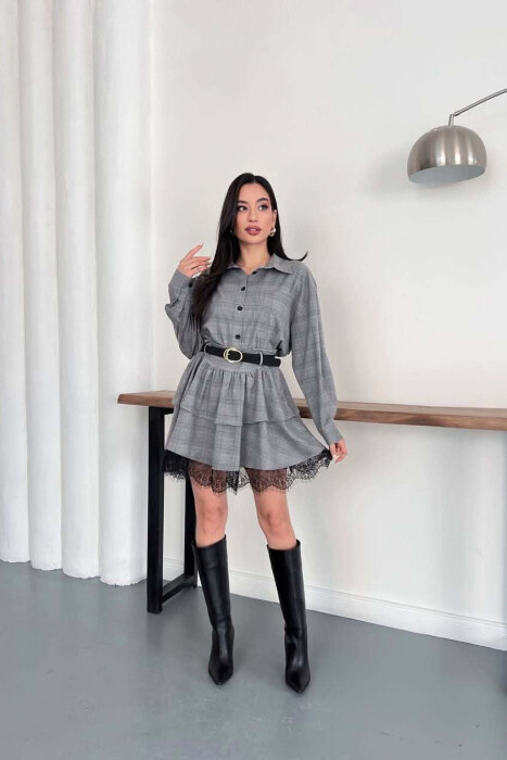 ONE COLOR SHIRT+ BELT DETAIL SKORTS WOMAN SET LIGHT GREY/GZ - 1