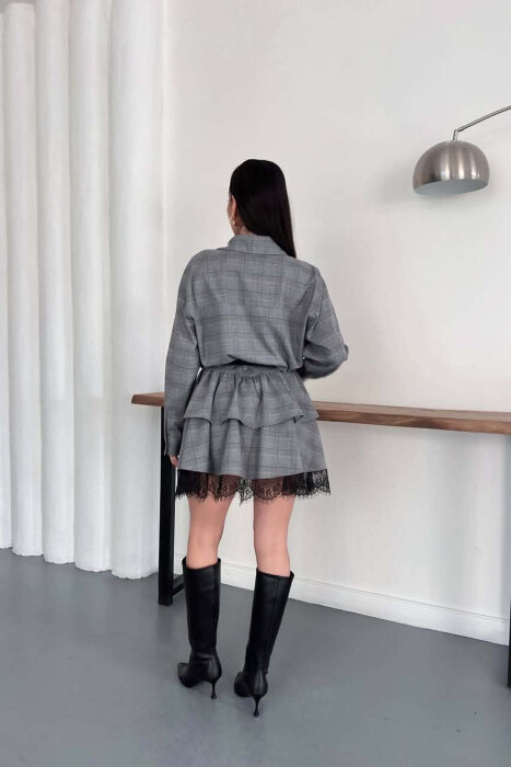ONE COLOR SHIRT+ BELT DETAIL SKORTS WOMAN SET LIGHT GREY/GZ - 3