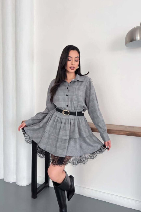ONE COLOR SHIRT+ BELT DETAIL SKORTS WOMAN SET LIGHT GREY/GZ - 4