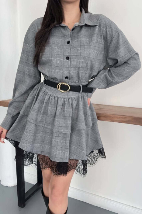 ONE COLOR SHIRT+ BELT DETAIL SKORTS WOMAN SET LIGHT GREY/GZ - 5