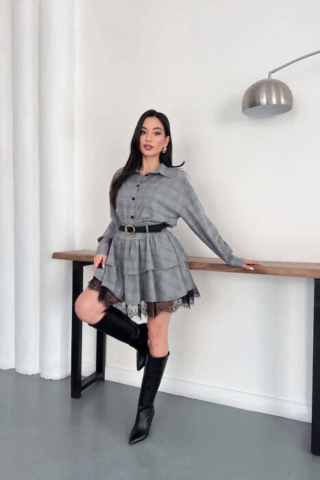 ONE COLOR SHIRT+ BELT DETAIL SKORTS WOMAN SET LIGHT GREY/GZ - 6