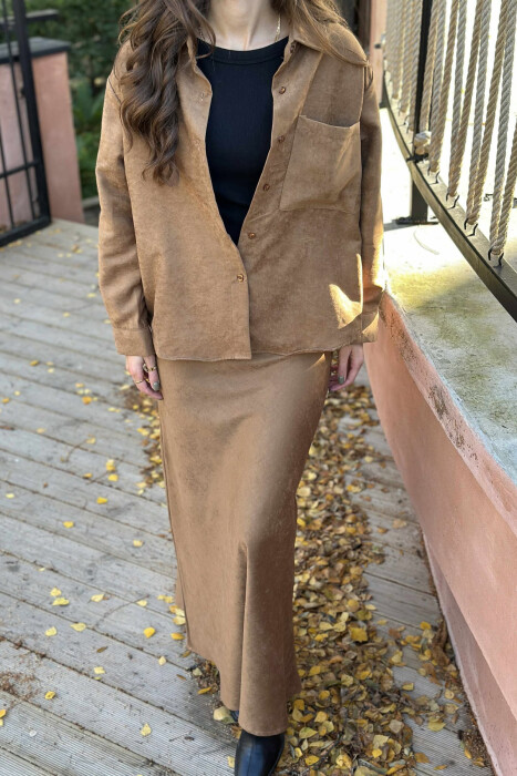 ONE COLOR SHIRT+ SKIRT WOMEN SET BROWN/KAFE - 2