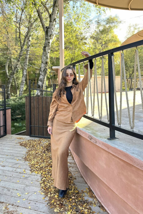 ONE COLOR SHIRT+ SKIRT WOMEN SET BROWN/KAFE - 5