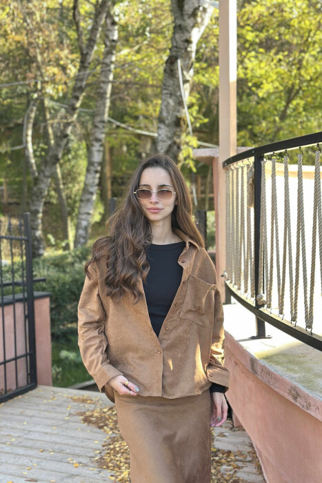 ONE COLOR SHIRT+ SKIRT WOMEN SET BROWN/KAFE - 6