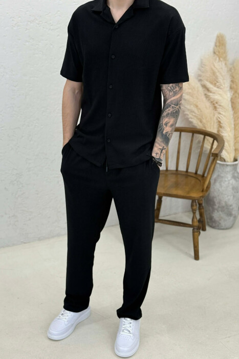 ONE COLOR SHIRT + TROUSERS SWEATSUIT SETS BLACK/ E ZEZE - 2