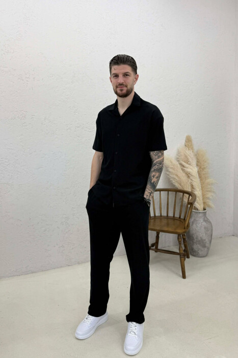 ONE COLOR SHIRT + TROUSERS SWEATSUIT SETS BLACK/ E ZEZE - 