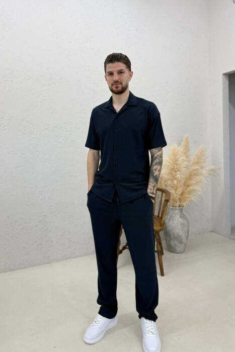 ONE COLOR SHIRT + TROUSERS SWEATSUIT SETS BLUE/BLU - 