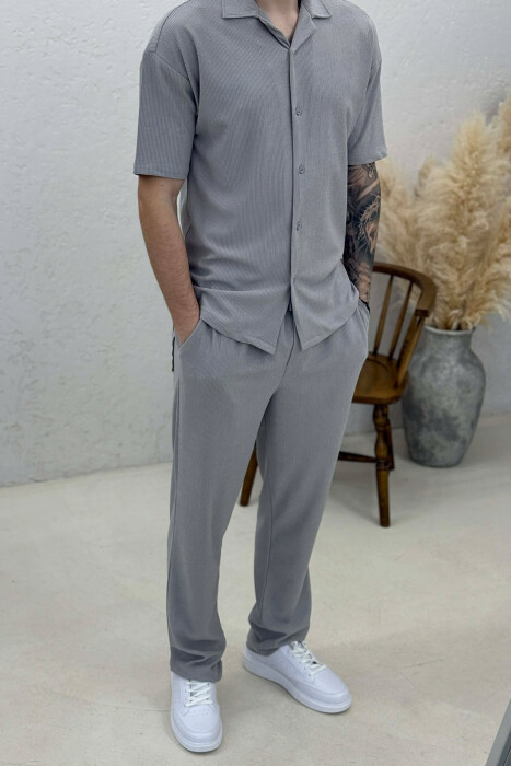 ONE COLOR SHIRT + TROUSERS SWEATSUIT SETS GREY/GRI - 2