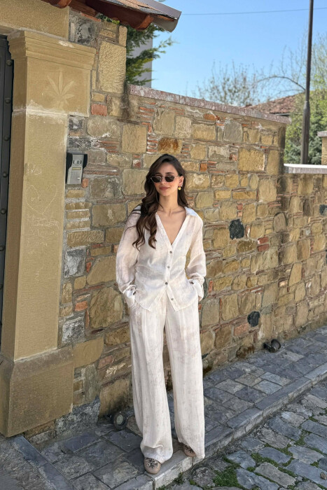 SET NJE NGJYRESH KEMISHE + PANTALLONA PER FEMRA NE NGJYRE BEZHE - KLAUDIO FASHION