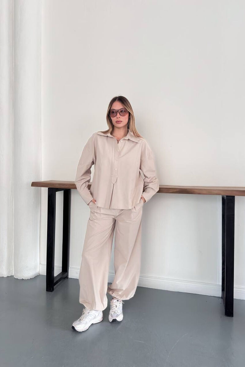 ONE COLOR SHIRT + TROUSERS WOMAN SET BEIGE/BEZHE - 1