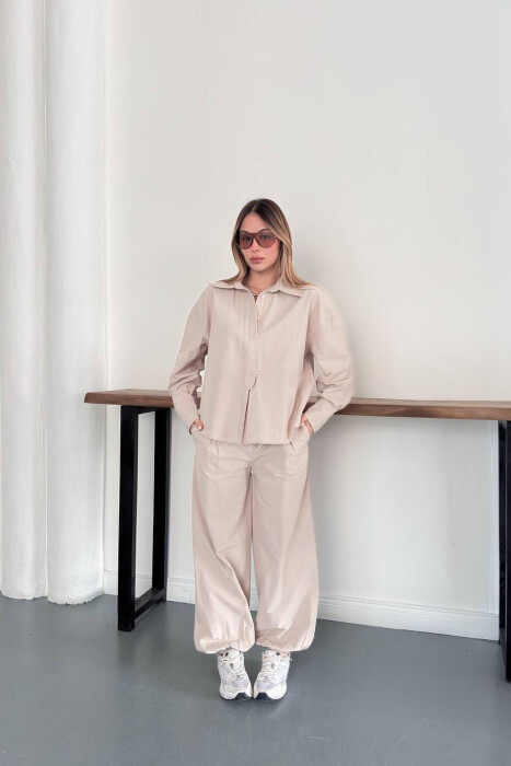 ONE COLOR SHIRT + TROUSERS WOMAN SET BEIGE/BEZHE - 2