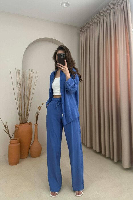 SET NJE NGJYRESH KEMISHE + PANTALLONA PER FEMRA NE NGJYRE BLU 