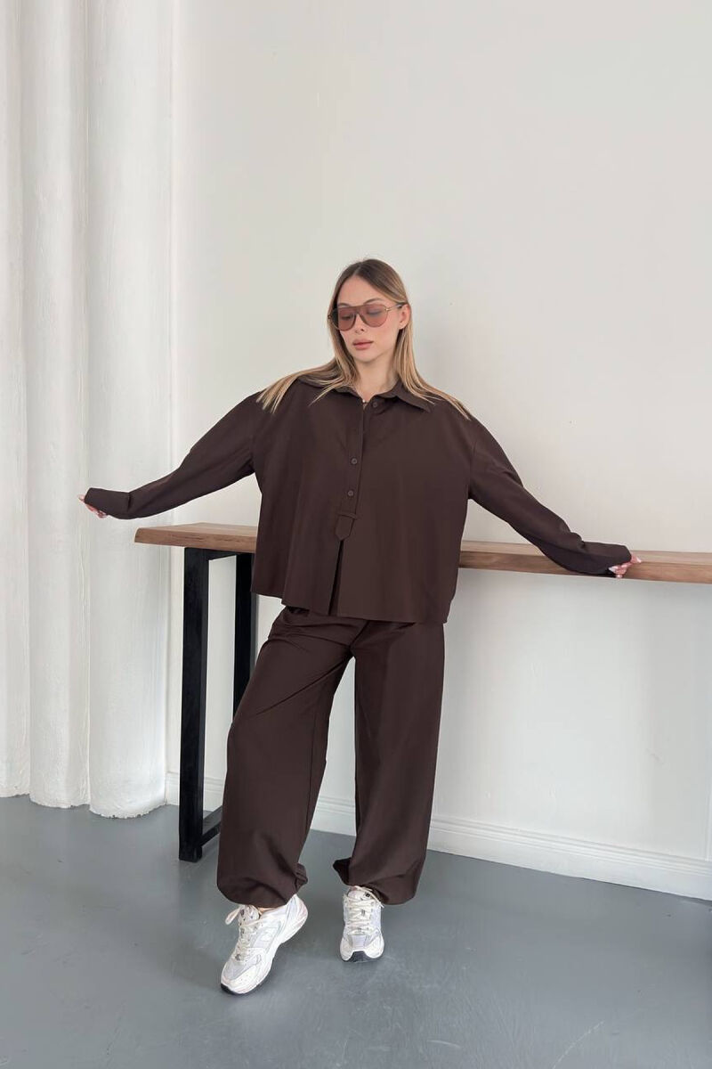 ONE COLOR SHIRT + TROUSERS WOMAN SET BROWN/KAFE - 1