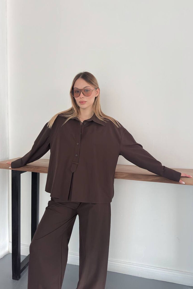 ONE COLOR SHIRT + TROUSERS WOMAN SET BROWN/KAFE - 2